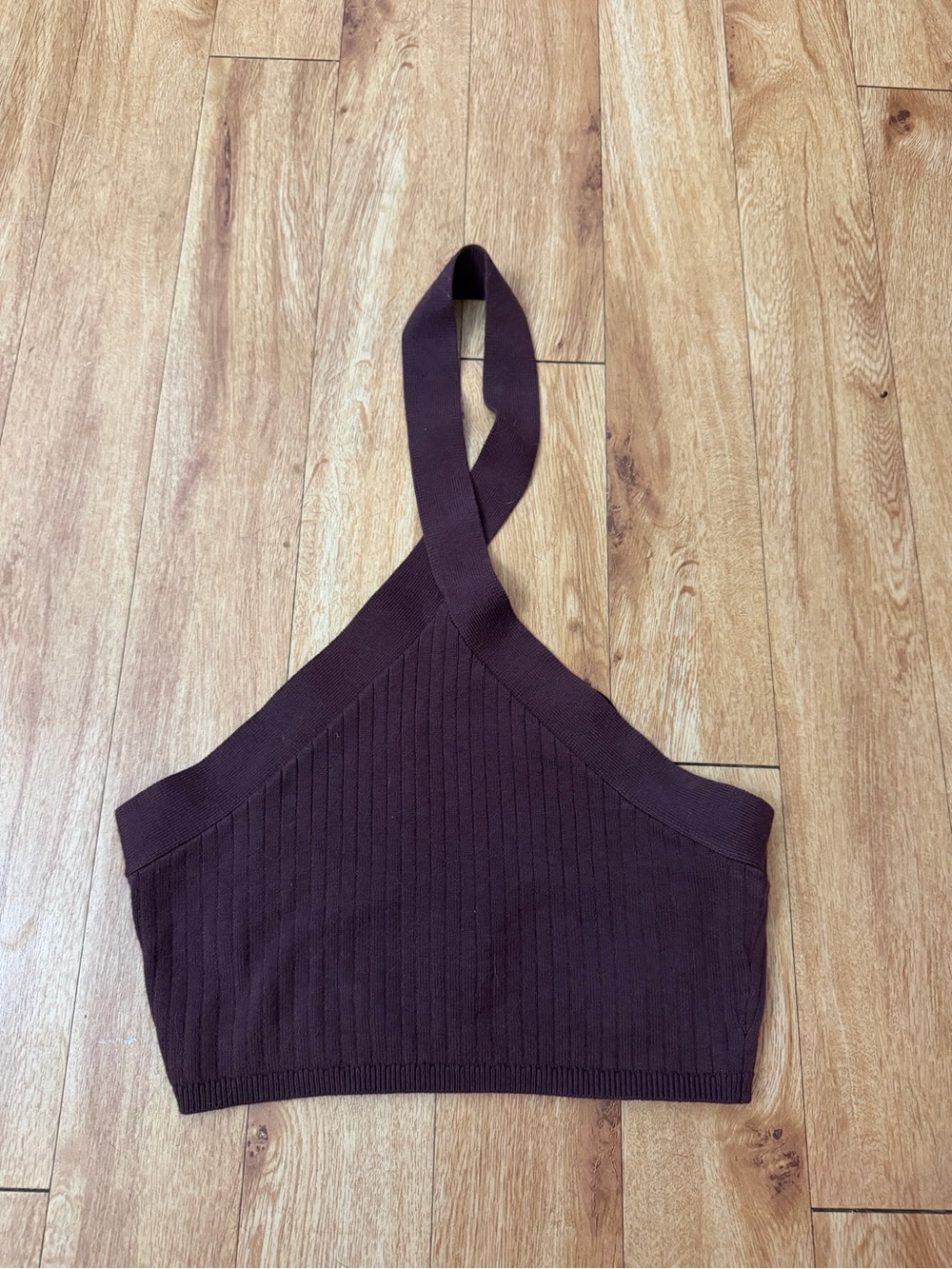 BDG Ribbed Halter Crop Top in Dark Brown
